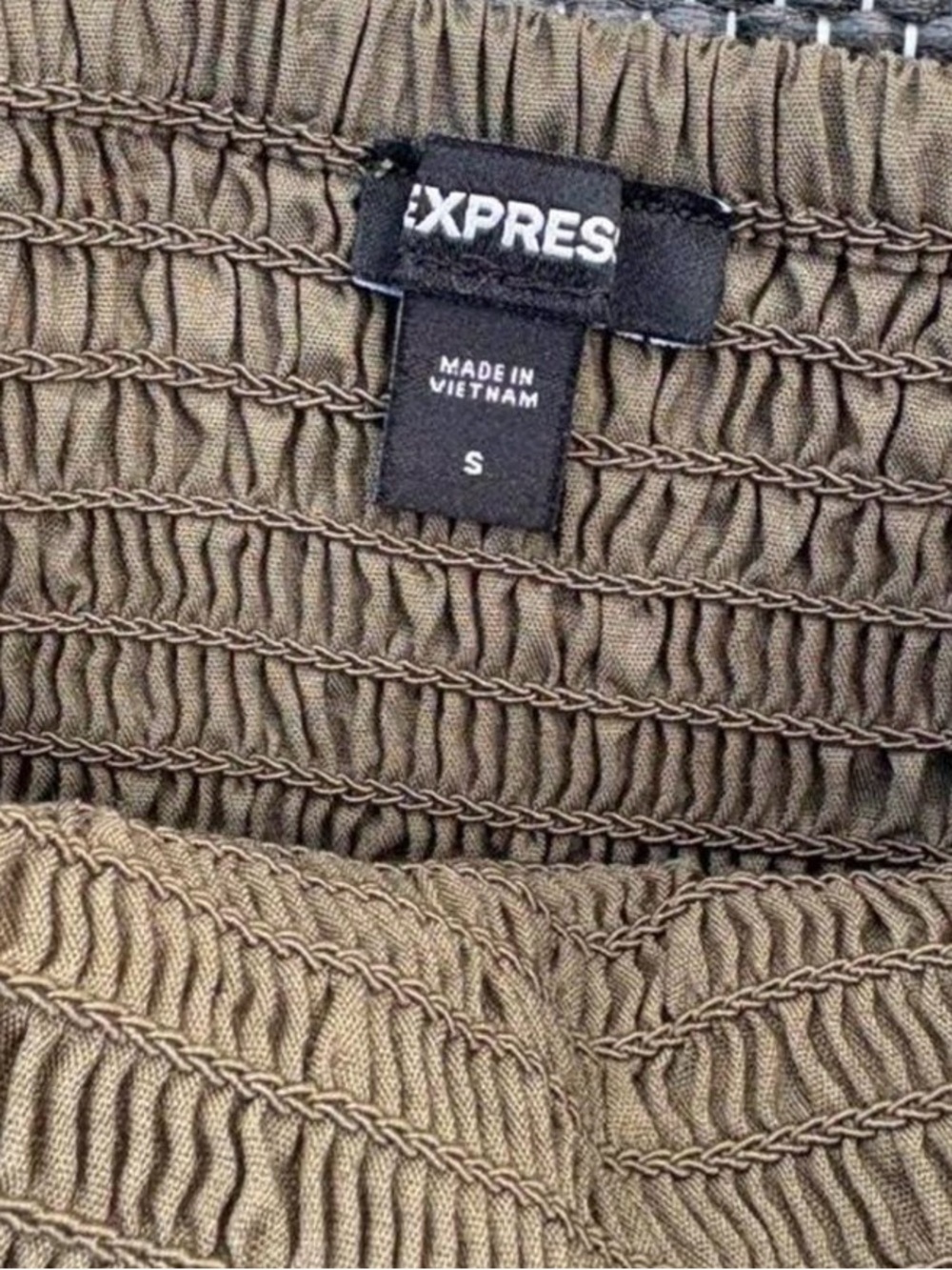 Express Olive Green Smocked Babydoll Dress Puff Sleeve - Picture 4 of 7